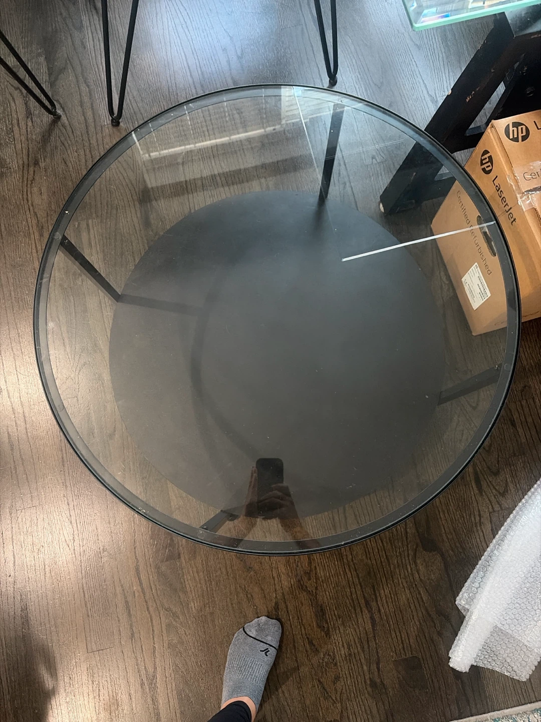 Round Glass Coffee Table with Lower Shelf