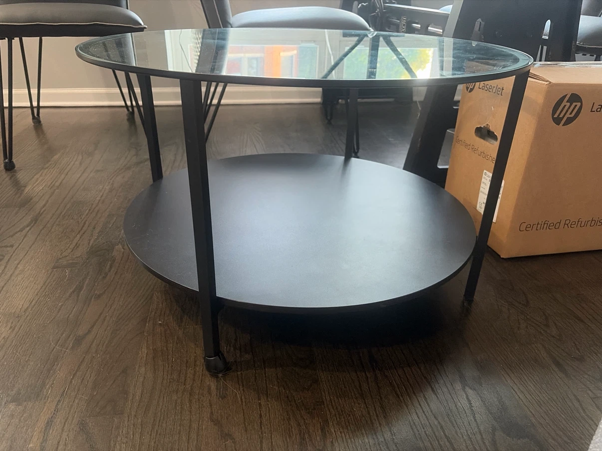 Round Glass Coffee Table with Lower Shelf - photo 2