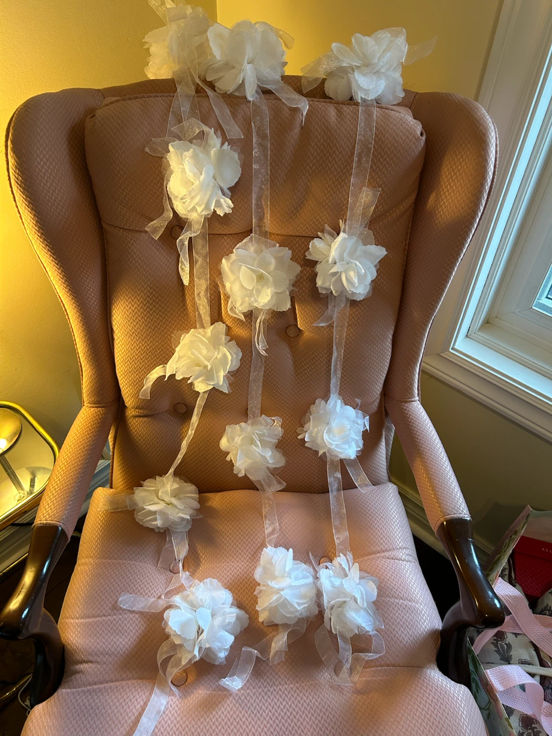 3 Strands of White Flower Garland with Ribbons - Free