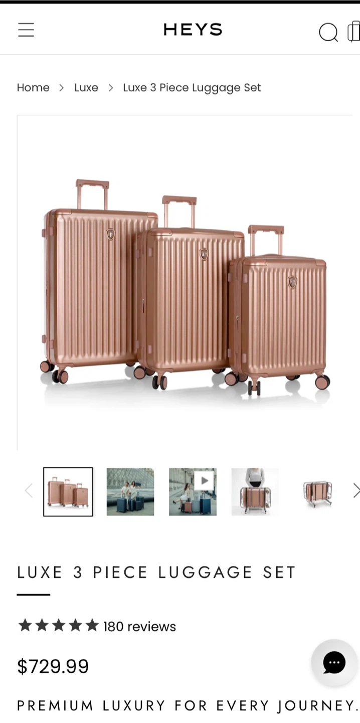 Heys Luxe 3 Piece Luggage Set - Rose Gold