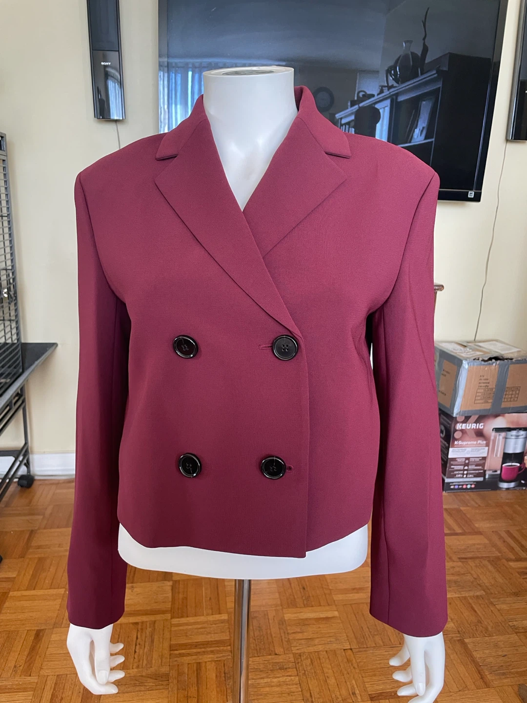 Theory Crop DB Jacket Grenache Admiral Crepe Burgundy Size 6 - photo 3