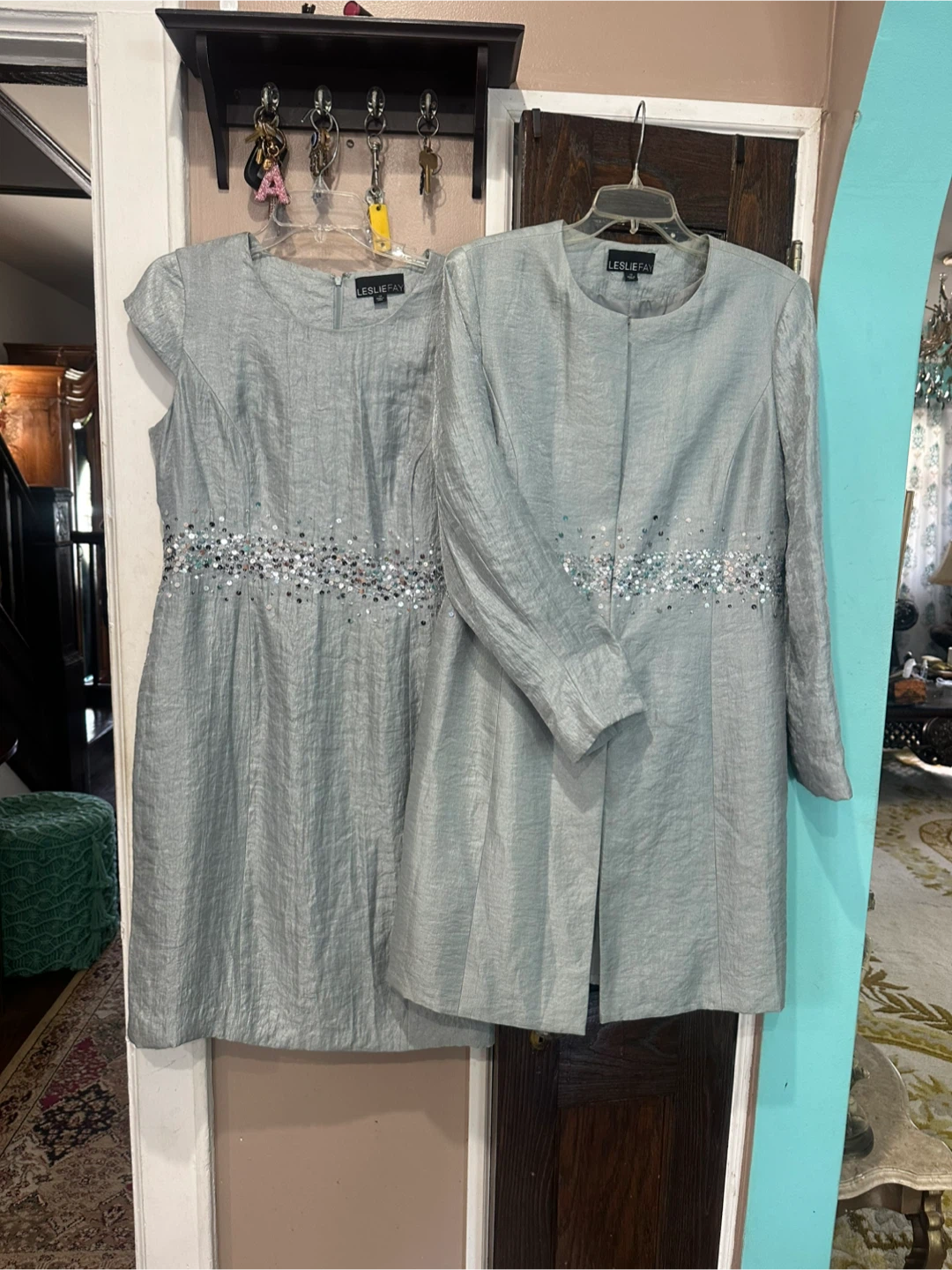 Leslie Fay Sequin Dress and Jacket Set