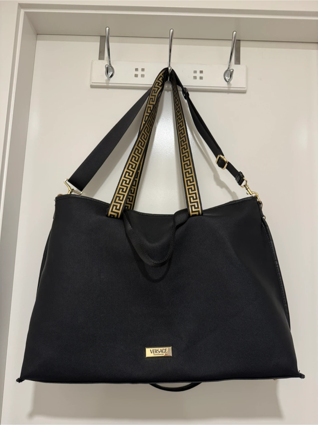 Versace Fragrances Large Black Travel Weekender Tote Bag + Pouch