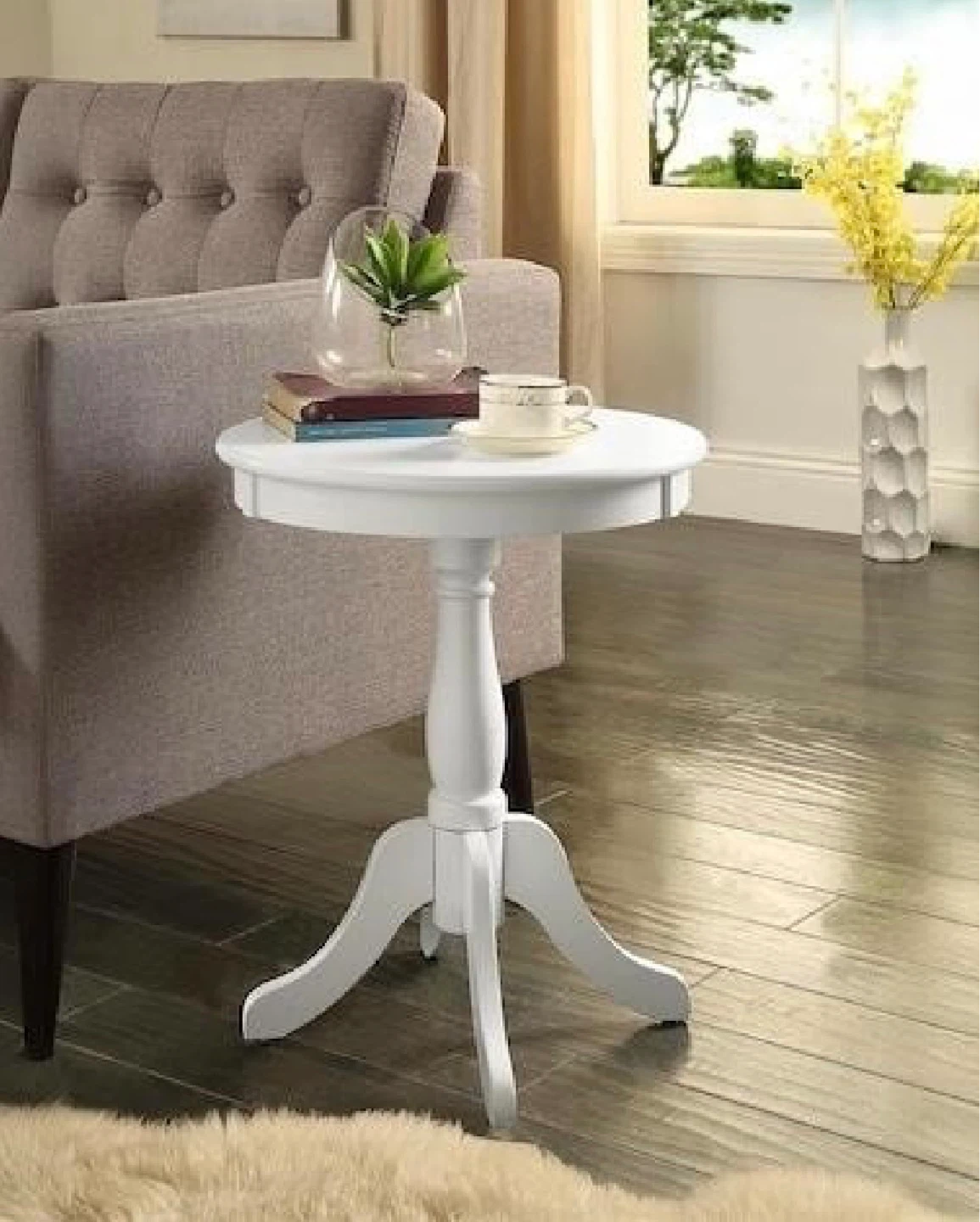 White Round Pedestal Accent Table