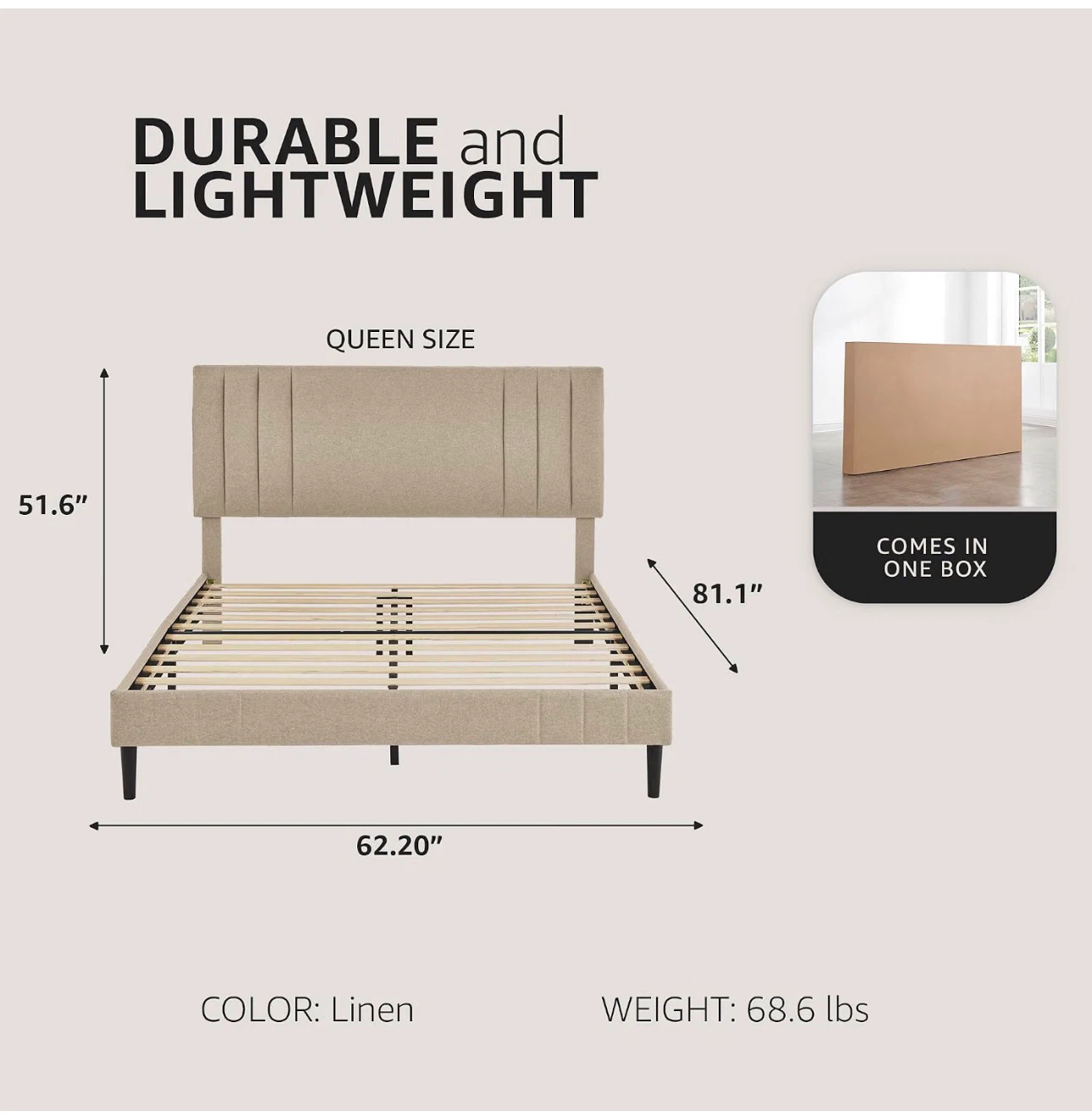 Queen Size Beige Upholstered Bed Frame ( Brand New in Box) - photo 4