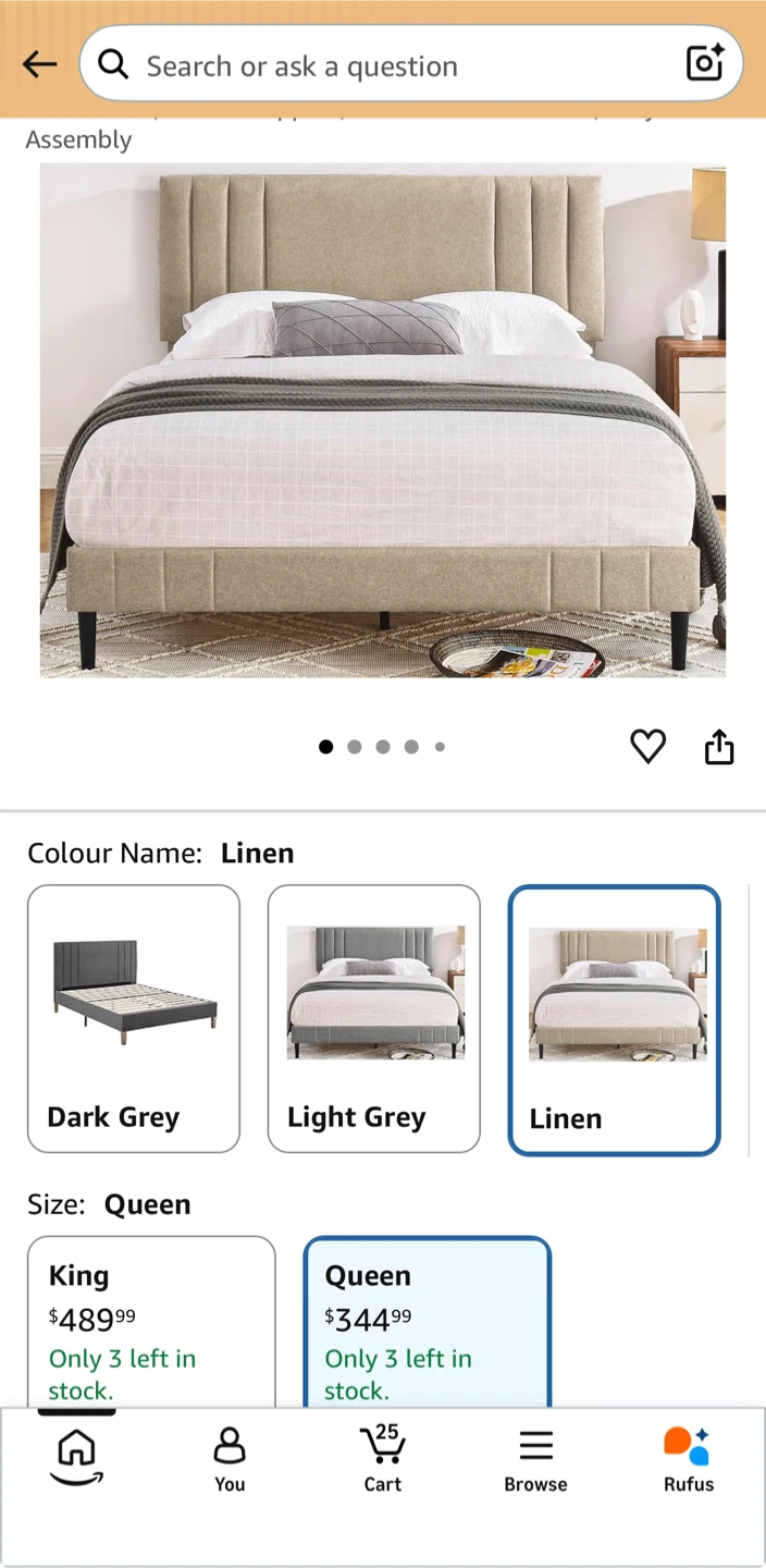 Queen Size Beige Upholstered Bed Frame ( Brand New in Box) - photo 5