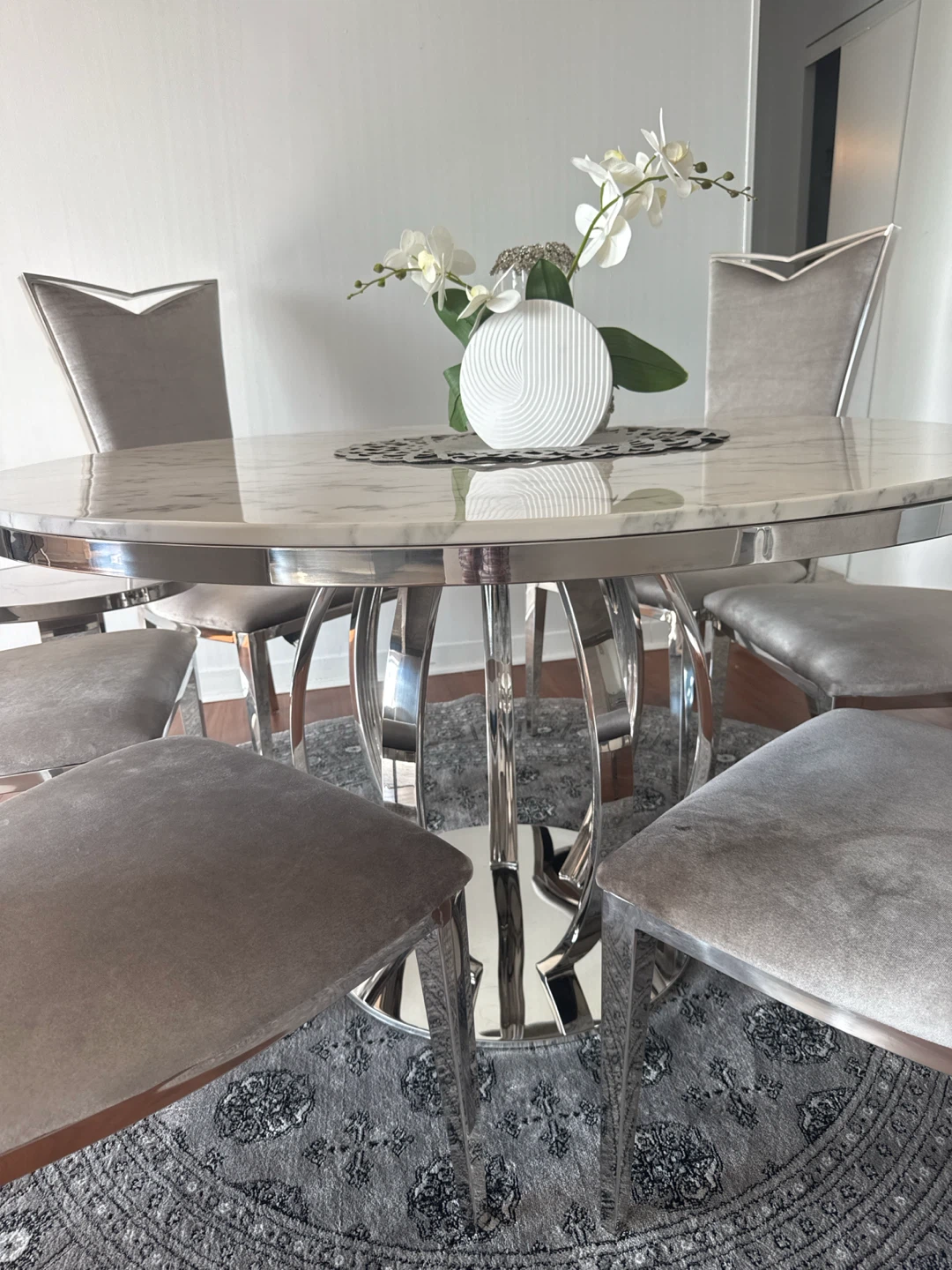Modern Faux Marble Dining Set with 6 Chairs and - photo 2