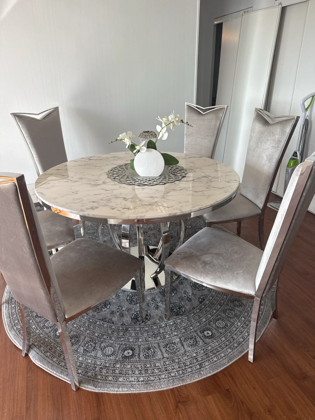 Modern Faux Marble Dining Set with 6 Chairs and - photo 3