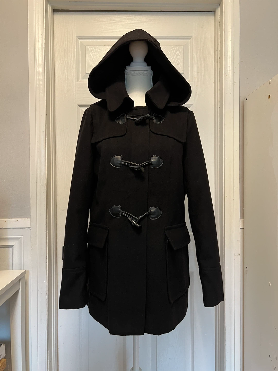 Jessica Black Hooded Toggle Coat