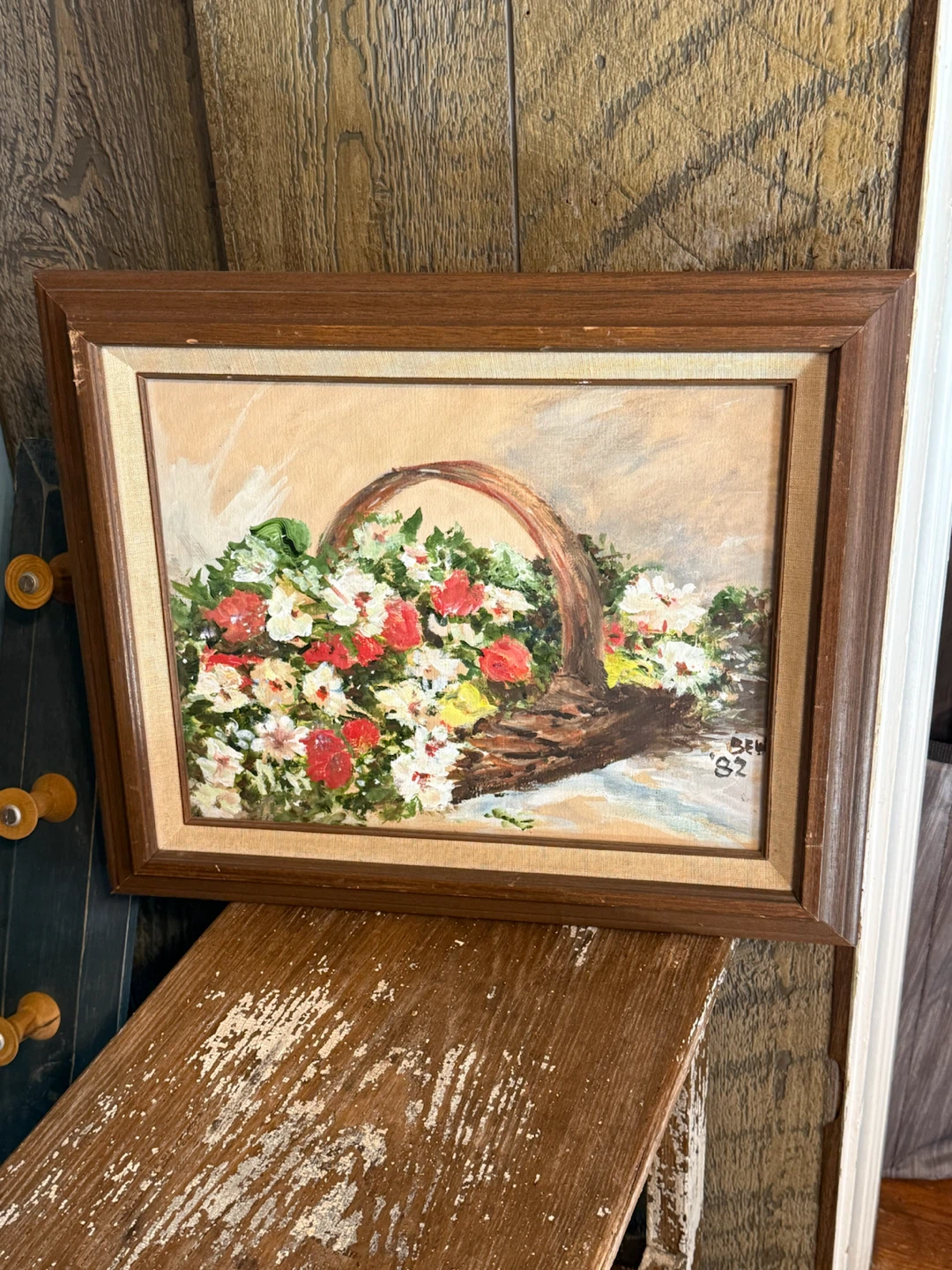 Framed still life floral painting