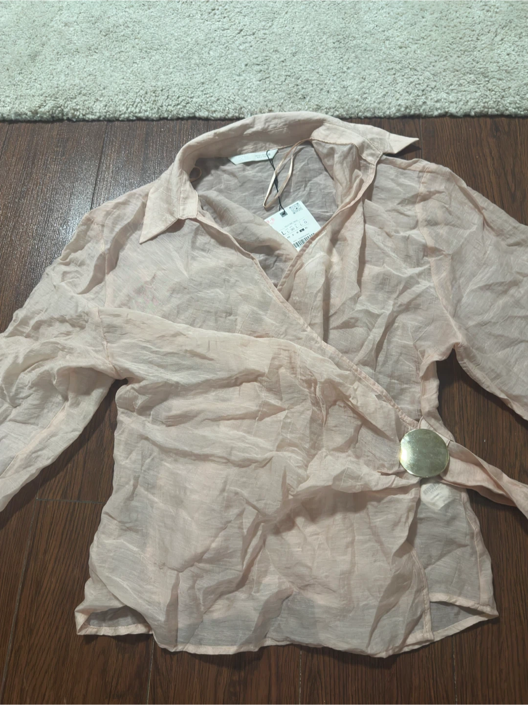 Zara Blush Pink Wrap Blouse Size Large