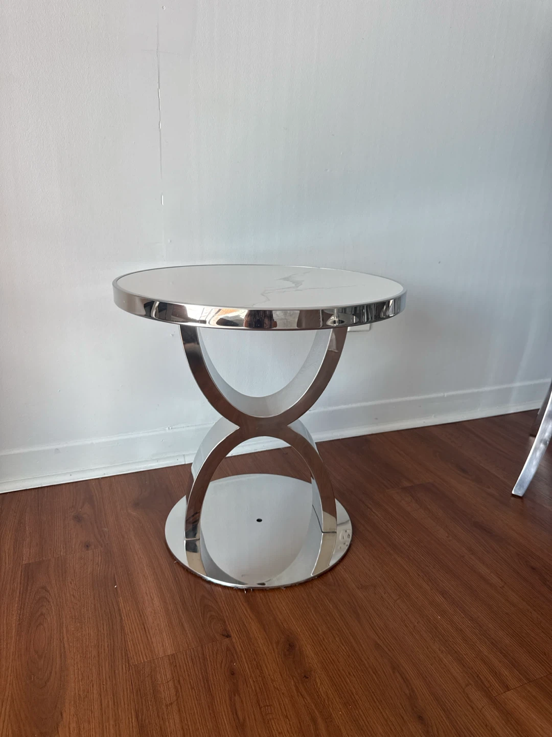 Chrome and Faux Marble Side Table