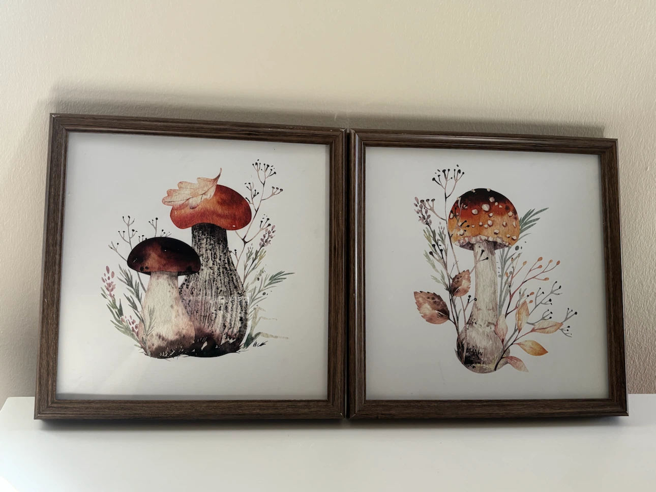 Set of two mushroom wall art pieces