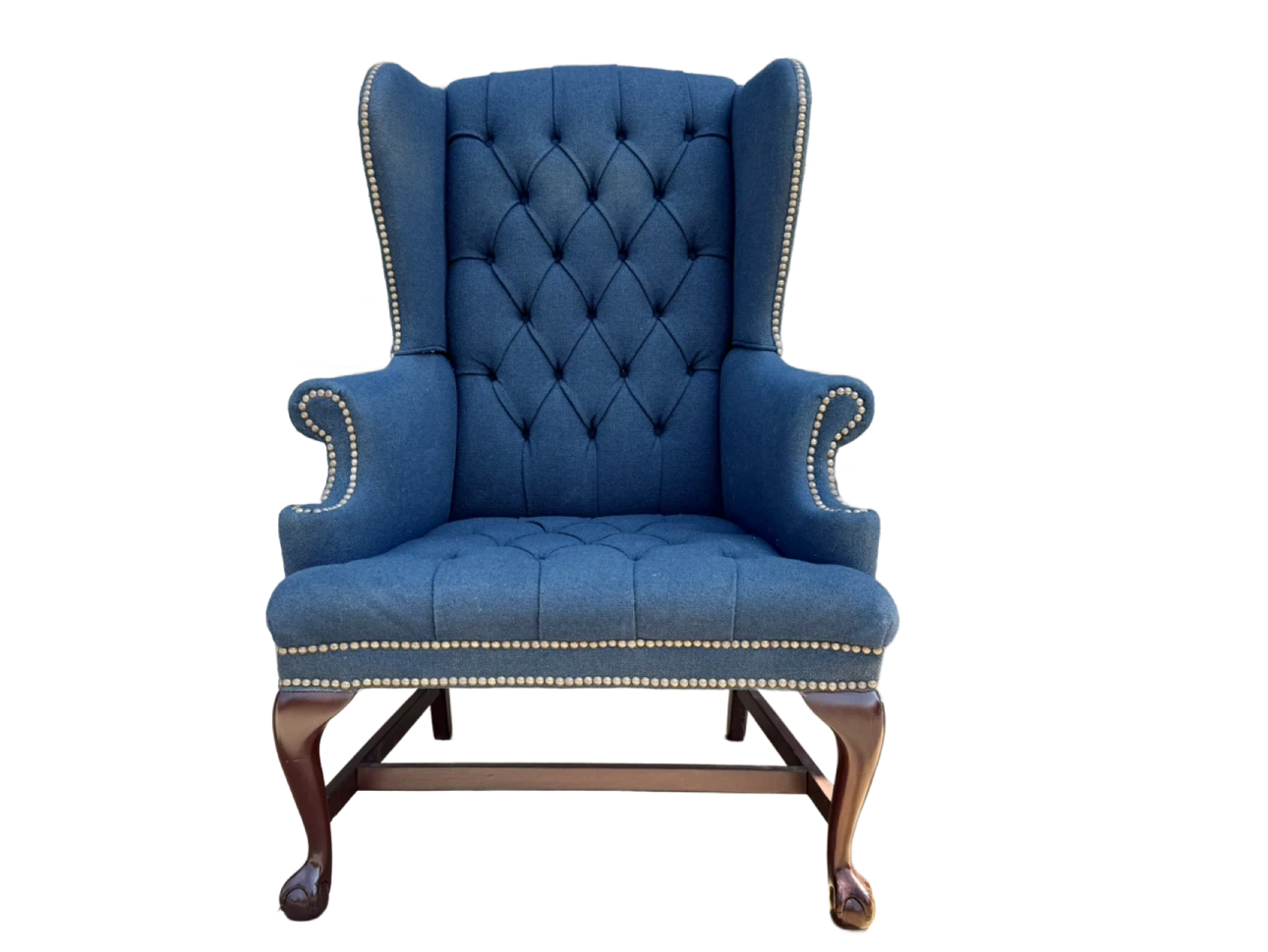 Blue Tufted Wingback Armchair