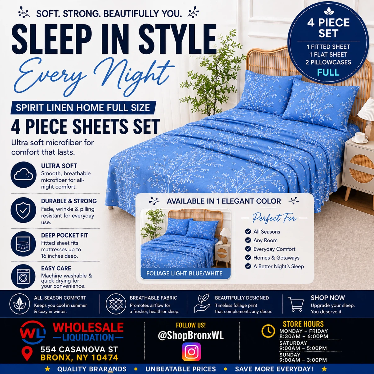 Spirit Linen Home Full Size 4 Piece Sheet Set