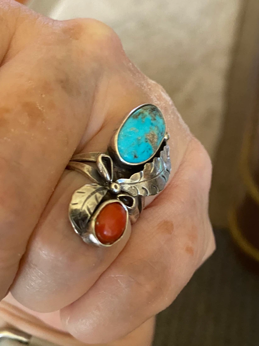 Sterling Silver Turquoise & Coral Ring size 6-6.5 - photo 2