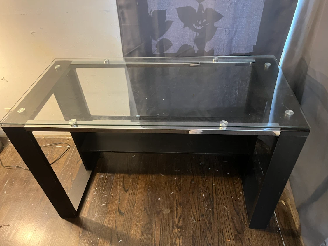 Modern Glass Top Desk with Storage