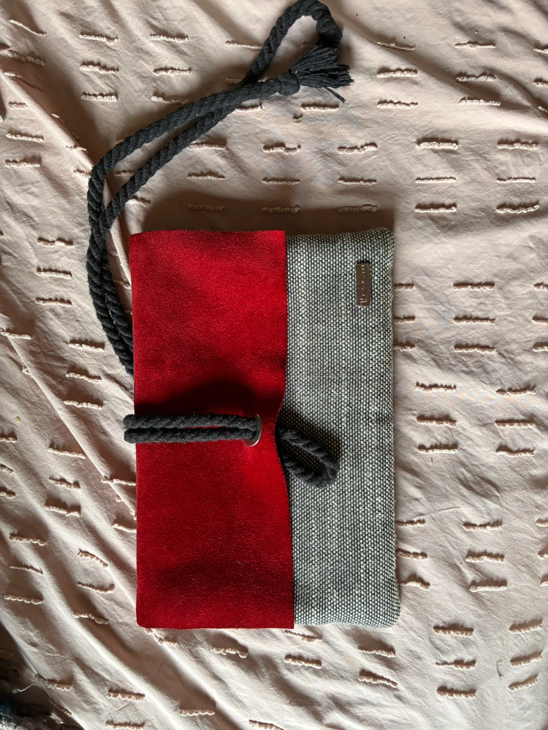 Textured Clutch with Red Suede Flap