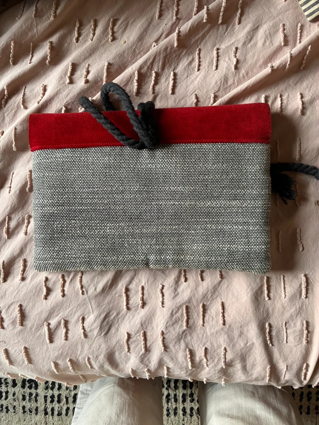 Textured Clutch with Red Suede Flap - photo 2