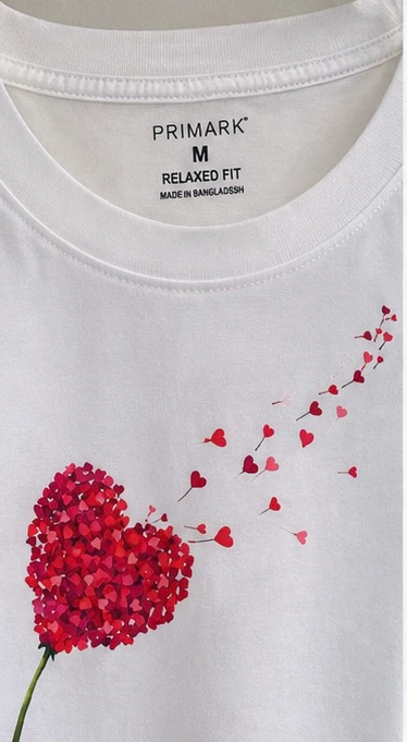 Primark Women’s White Heart Graphic T-Shirt Size M, Relaxed Fit - photo 2