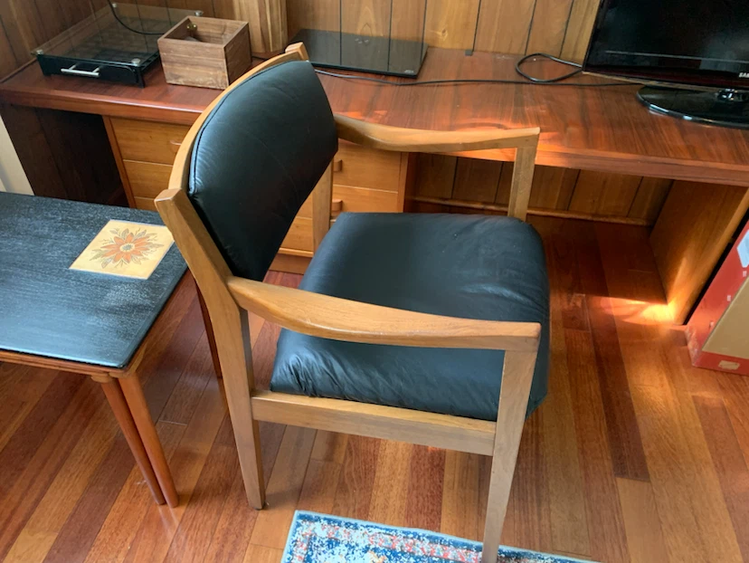 Mid Century Vintage Armchair - Wood Frame with Black Leather