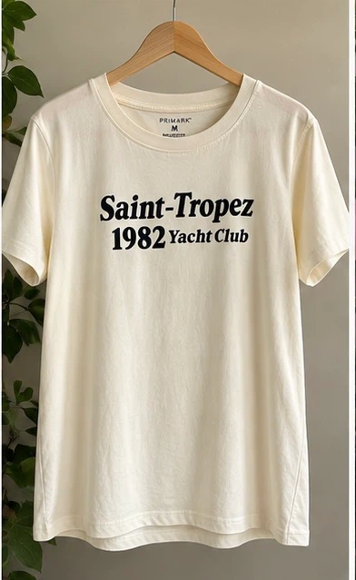 Primark Saint-Tropez 1982 Yacht Club T-Shirt - Cream - Size M