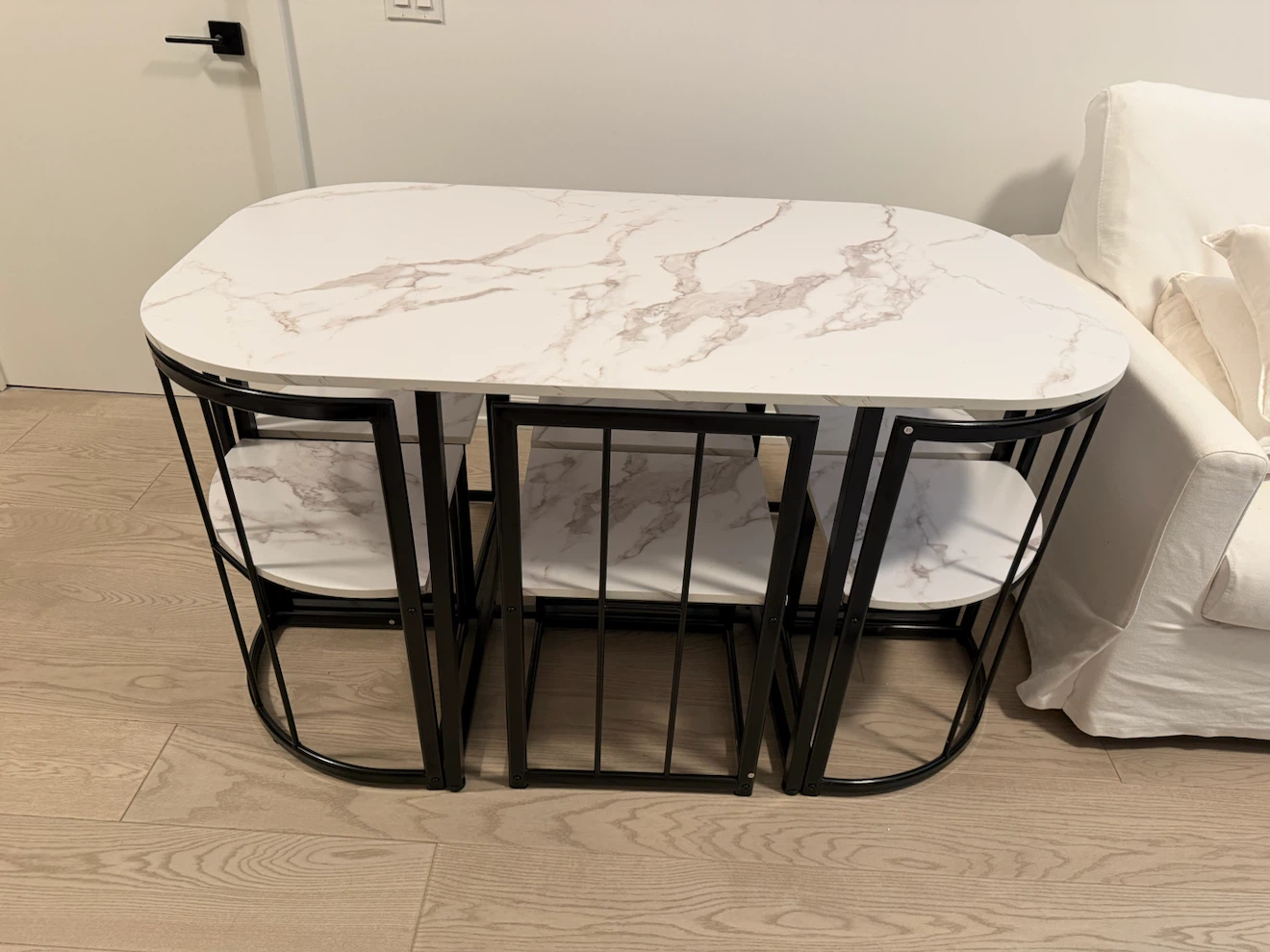 BRAND NEW: Space Saving Marble-Look Dining Set