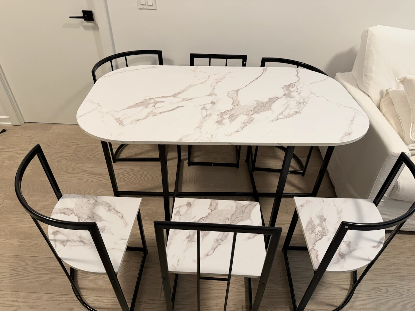 BRAND NEW: Space Saving Marble-Look Dining Set - photo 2