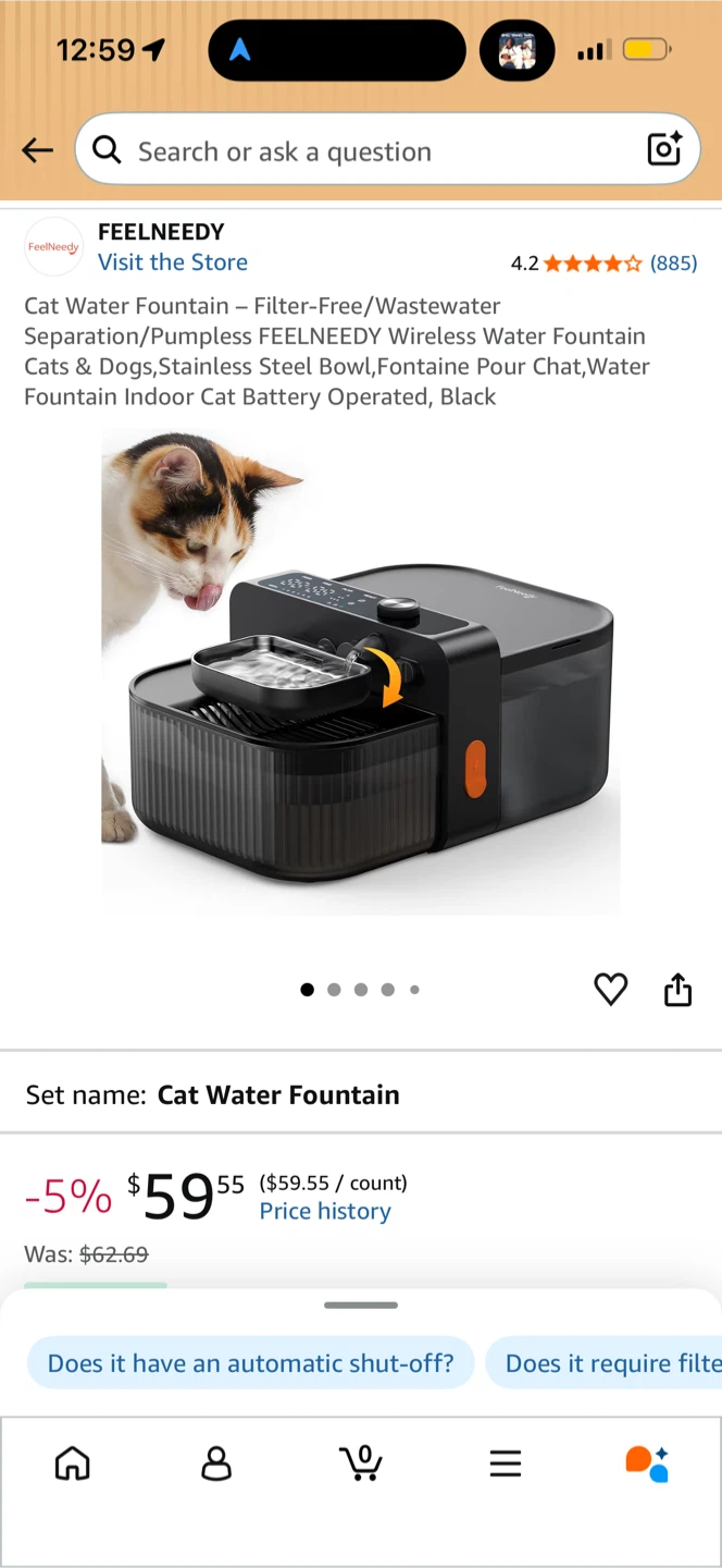 FEELNEEDY Wireless Cat Water Fountain - Black