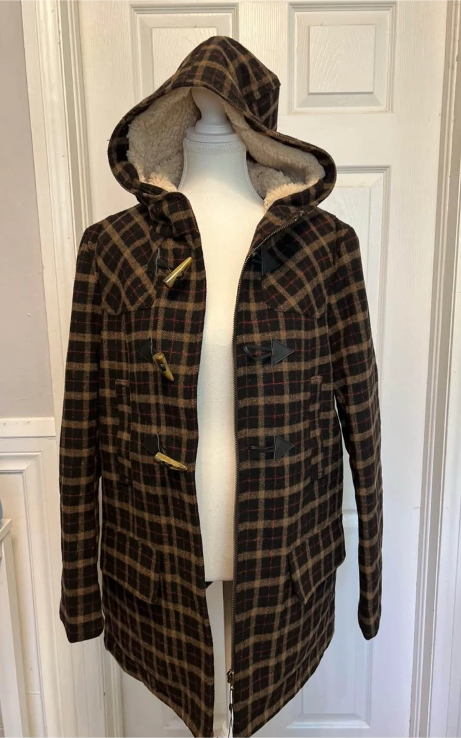 Hooded Plaid Duffle Coat - photo 5