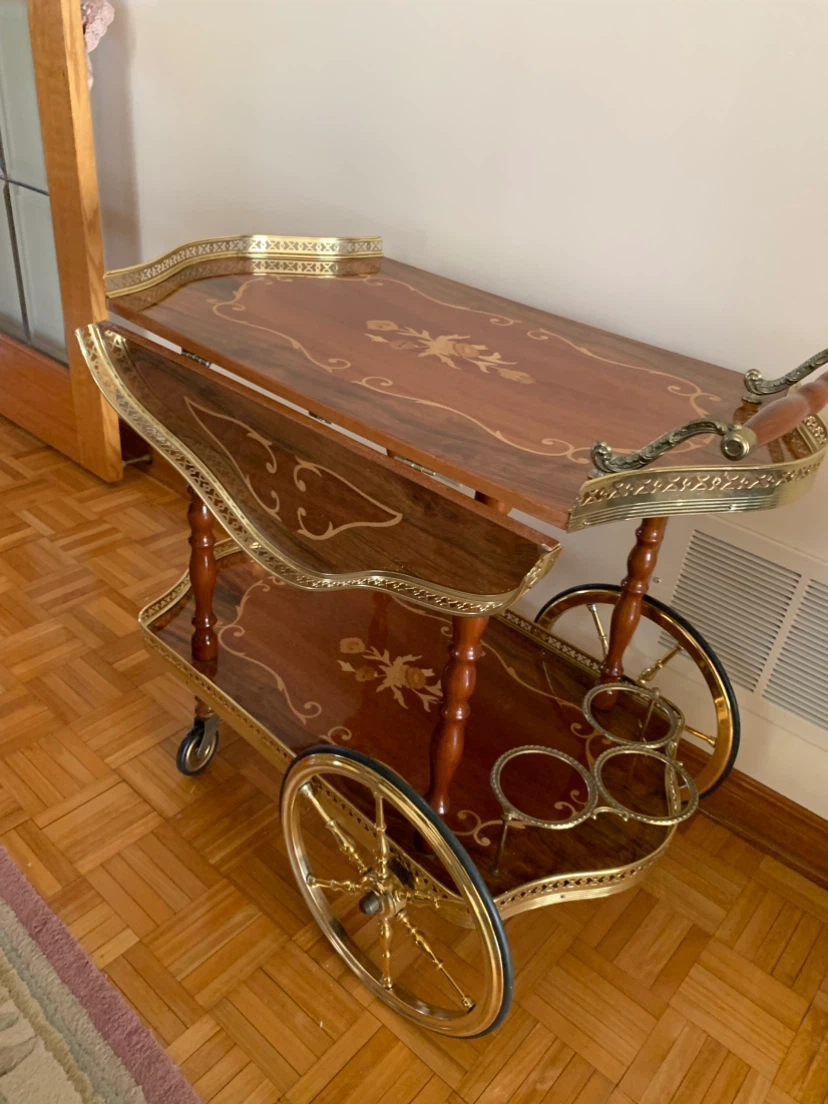Vintage Inlaid Wood Serving Cart