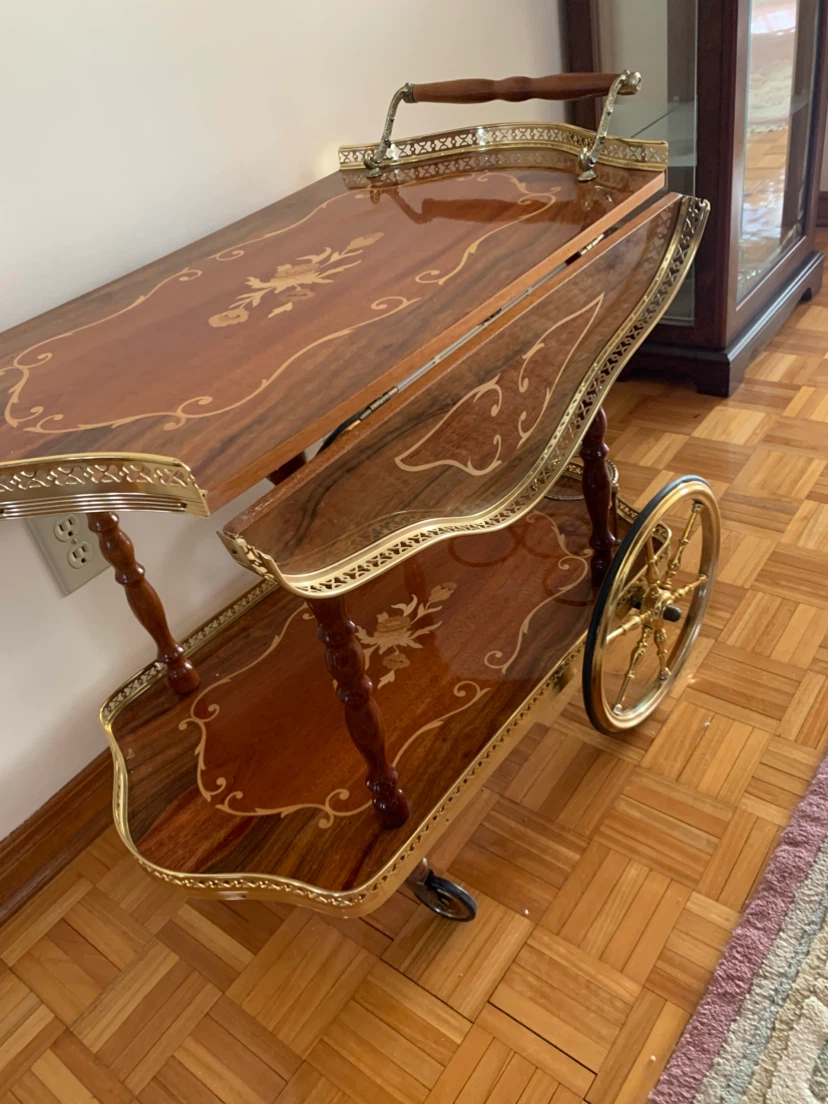 Vintage Inlaid Wood Serving Cart - photo 2