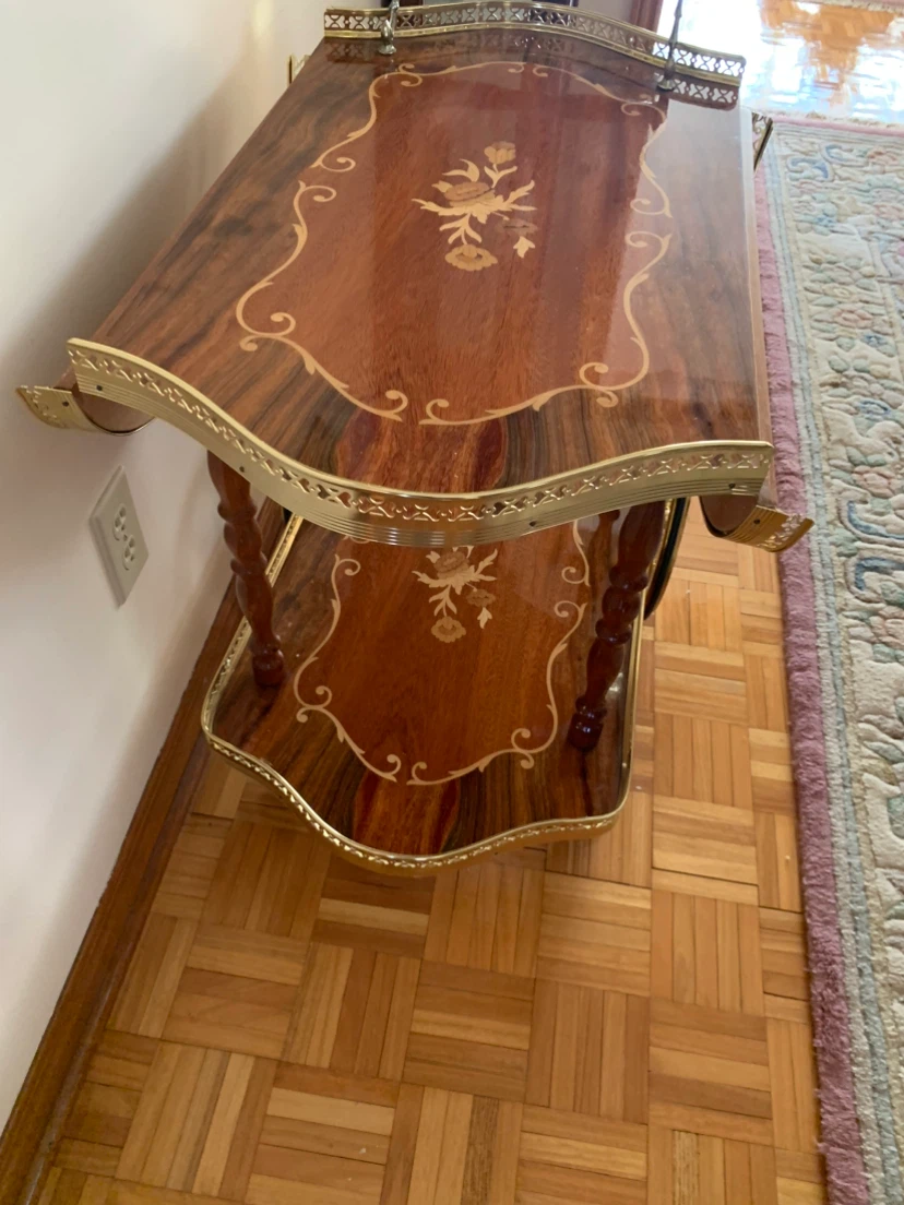 Vintage Inlaid Wood Serving Cart - photo 3
