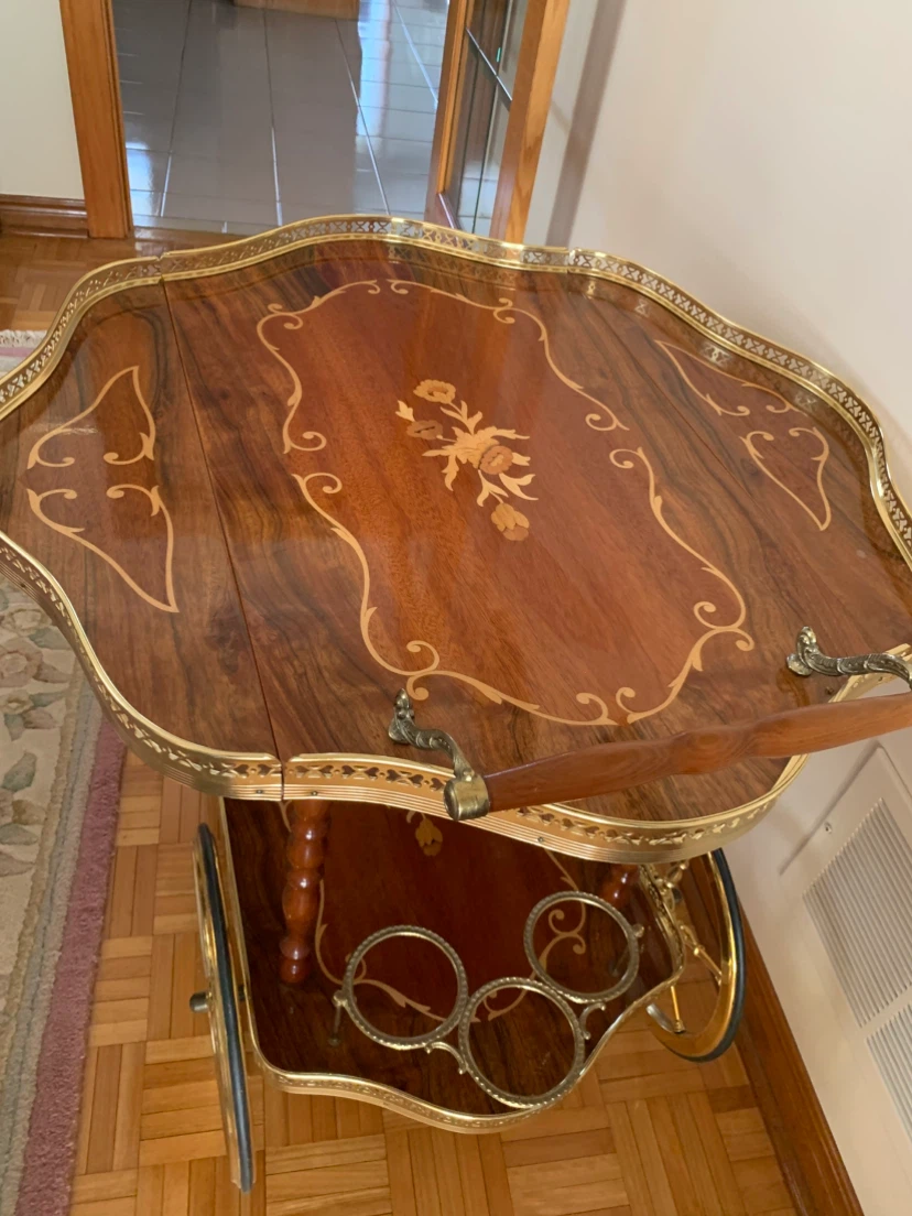 Vintage Inlaid Wood Serving Cart - photo 4