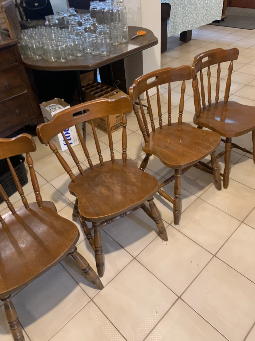 Set of 3 Wooden Spindle Back Dining Chairs