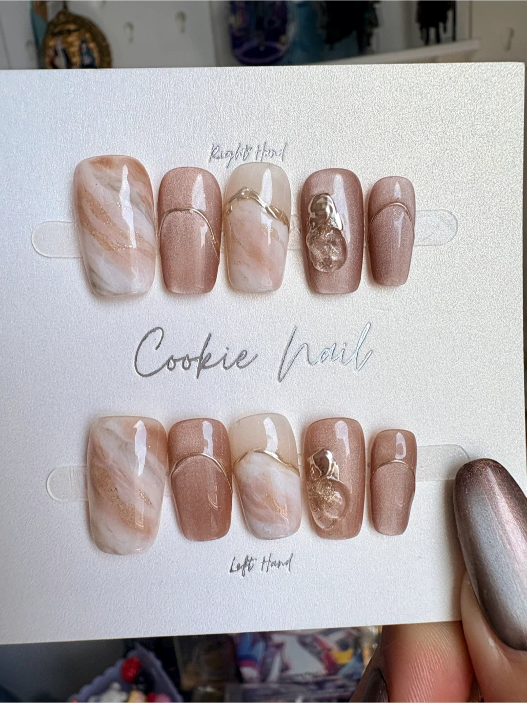 Handmade Press-On Nails | Nude Marble & Cat Eye