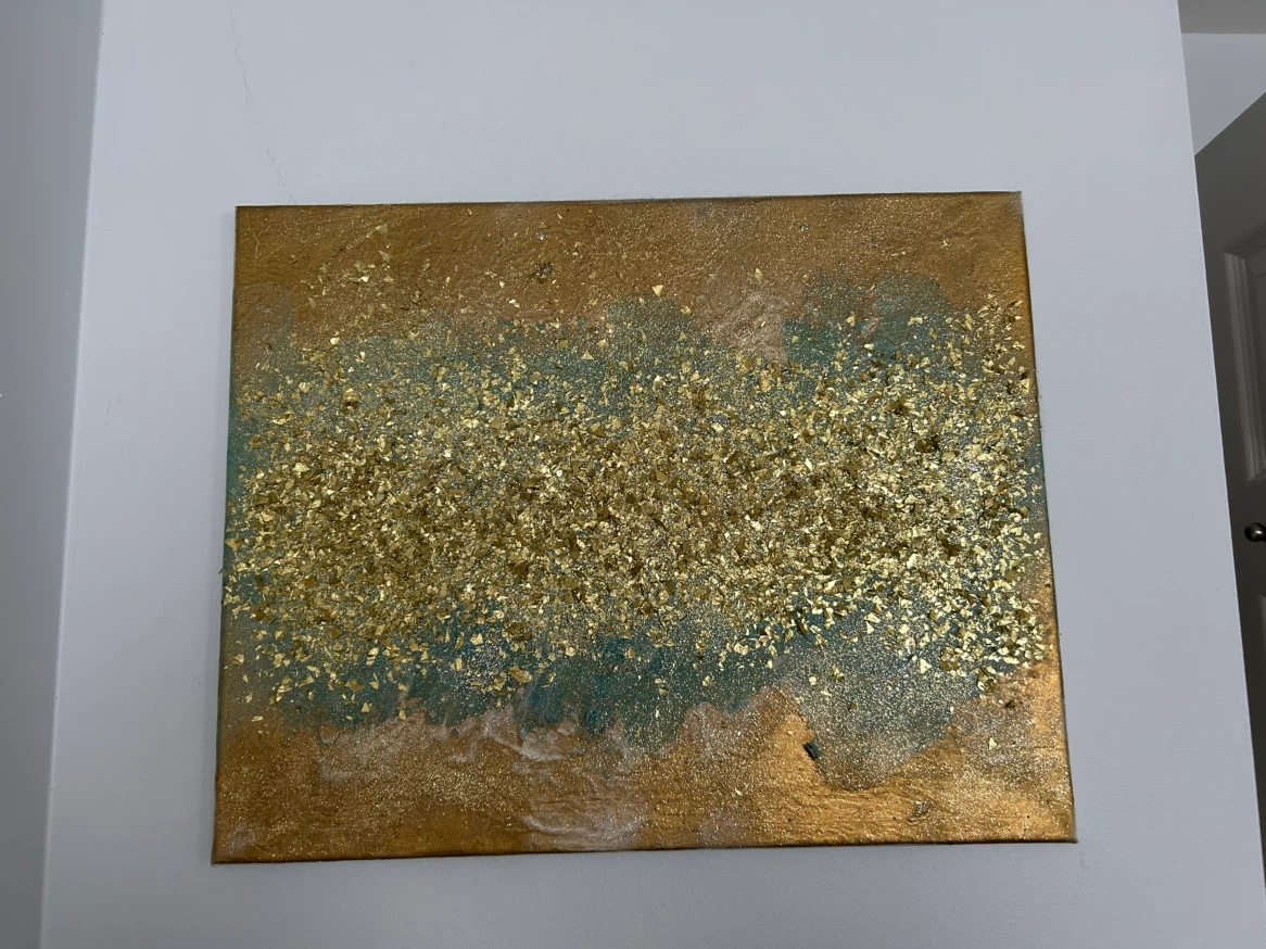 Handmade Abstract Gold and Teal Canvas Wall Art