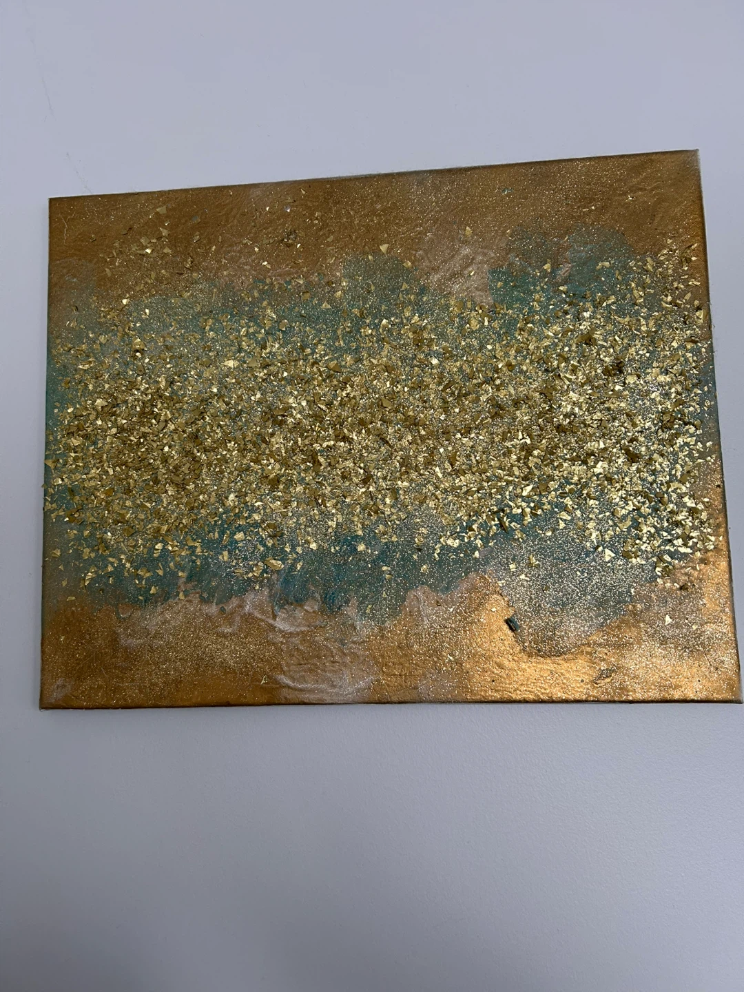 Handmade Abstract Gold and Teal Canvas Wall Art - photo 2