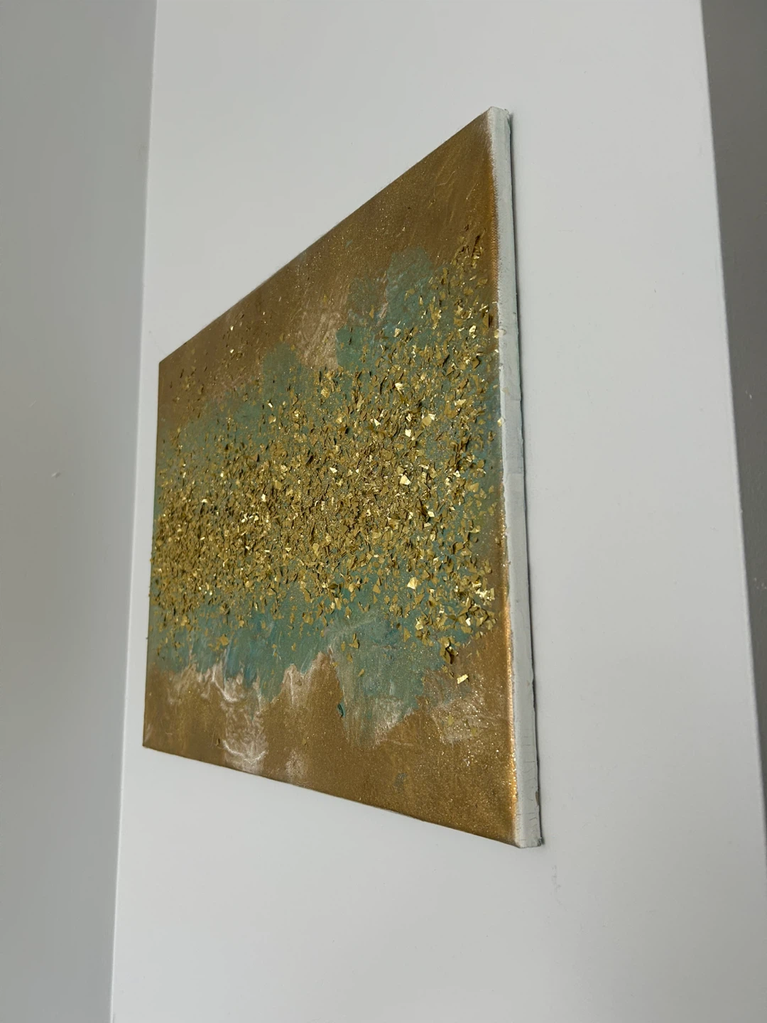 Handmade Abstract Gold and Teal Canvas Wall Art - photo 3