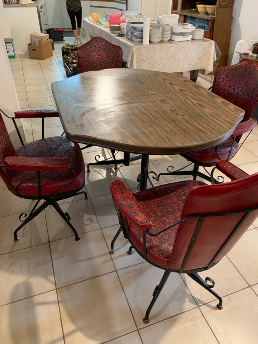 Vintage Dining Table with Four Swivel Chairs