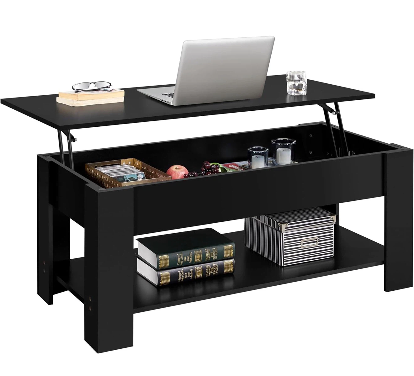 Black Lift Top Coffee Table with Storage Shelf - photo 2