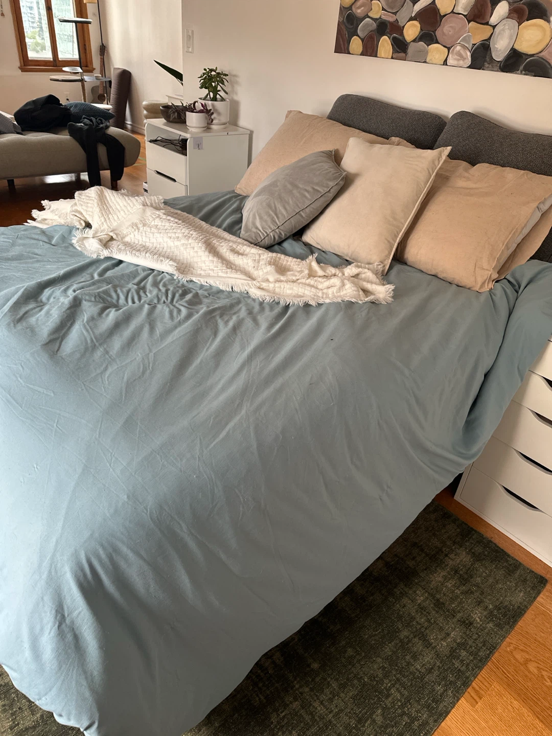 Double Size Bed Frame with Slats—mattress and topper included