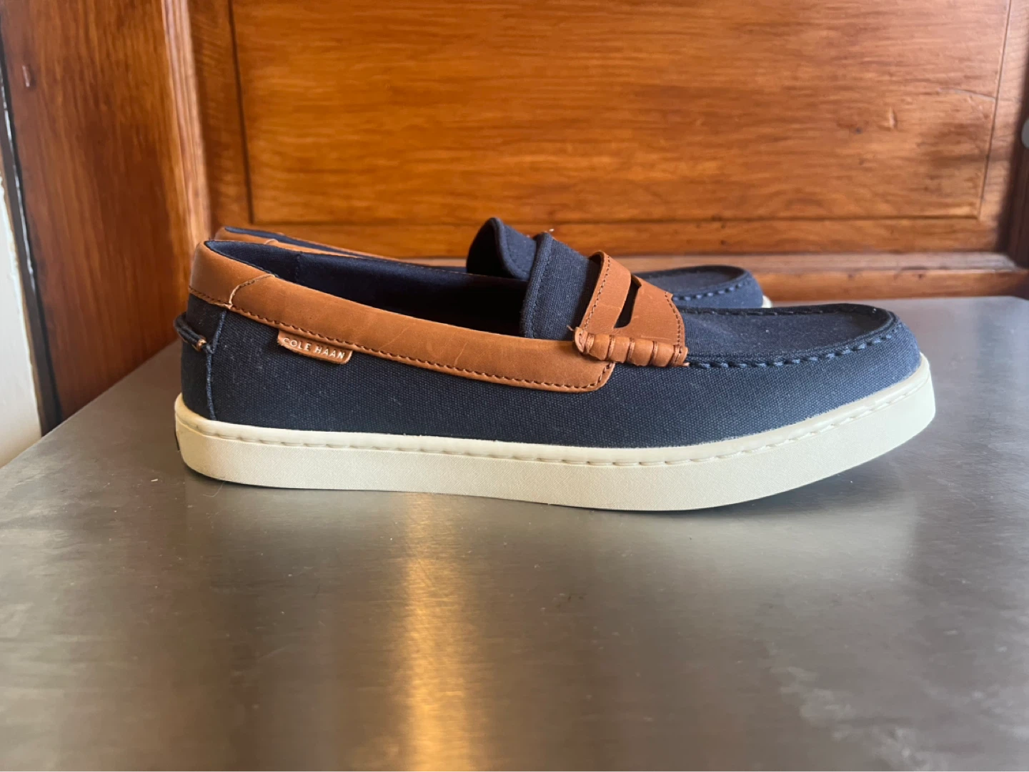 Cole Haan Navy Canvas & Leather Penny Loafer Shoes