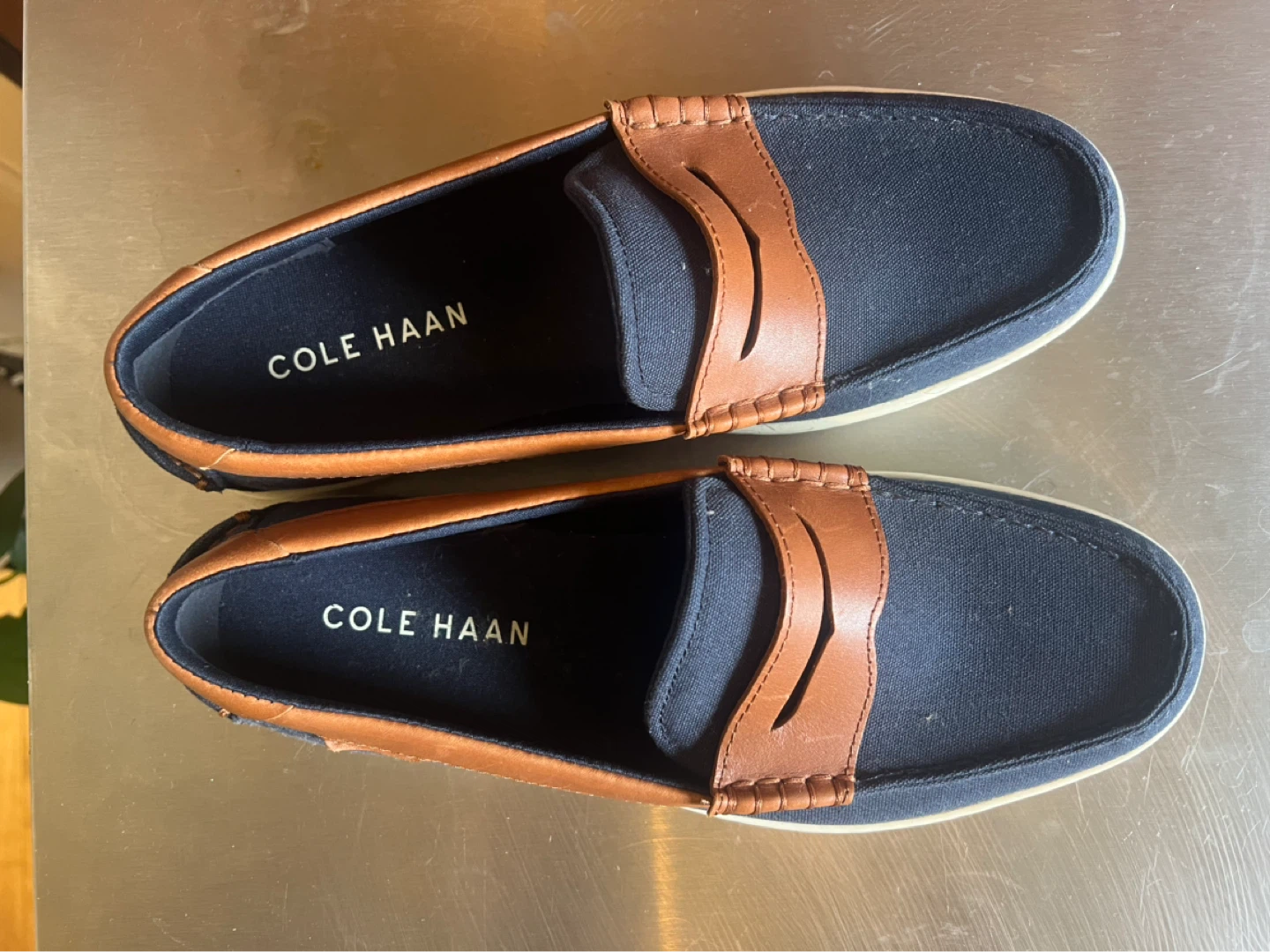 Cole Haan Navy Canvas & Leather Penny Loafer Shoes - photo 2