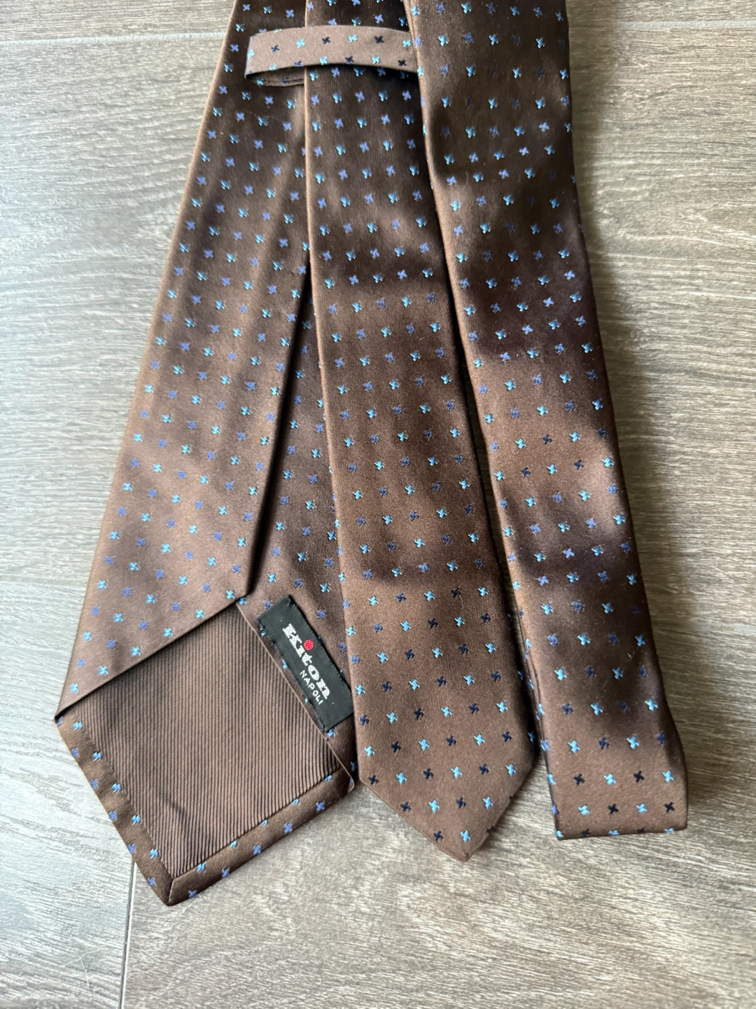 Kiton Napoli Men's Silk Tie - Brown with Blue/Green Pattern - photo 2