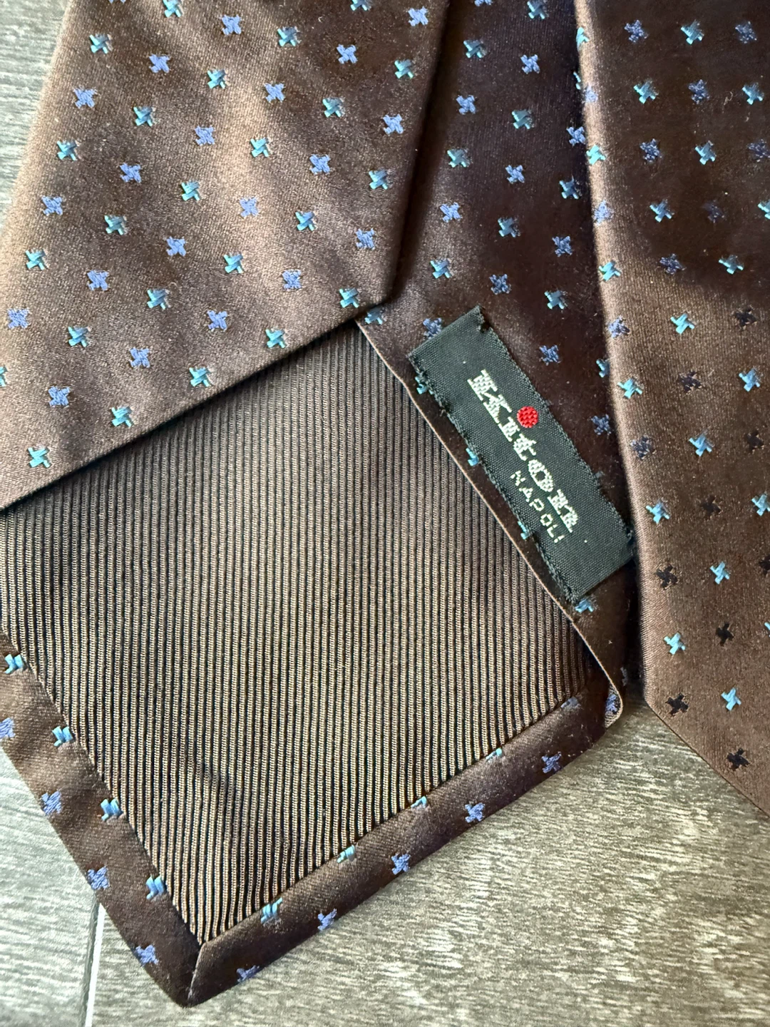 Kiton Napoli Men's Silk Tie - Brown with Blue/Green Pattern - photo 3