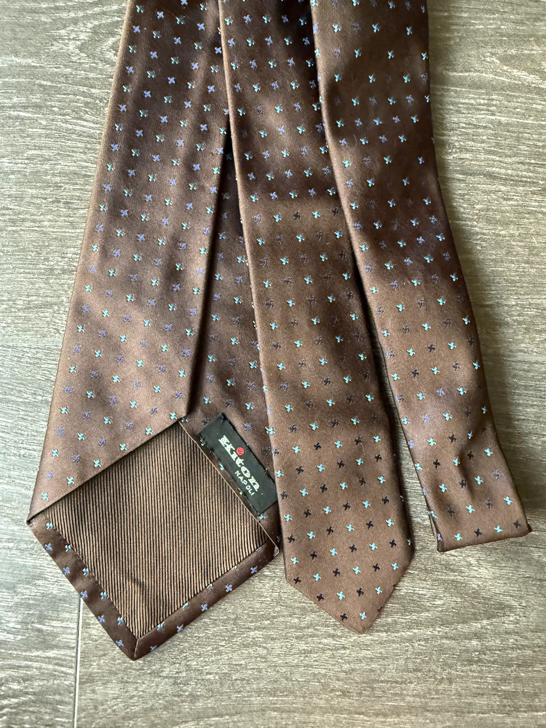 Kiton Napoli Men's Silk Tie - Brown with Blue/Green Pattern - photo 4
