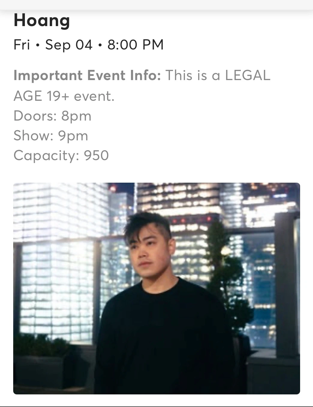 Hoang Event Ticket - September 4th