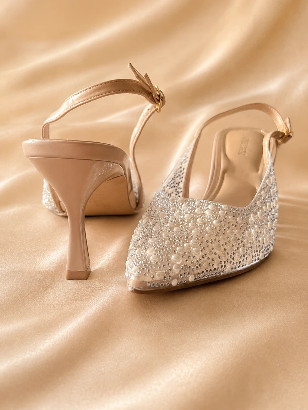 Embellished Pearl & Crystal Slingback Heels – Size 40 - photo 2