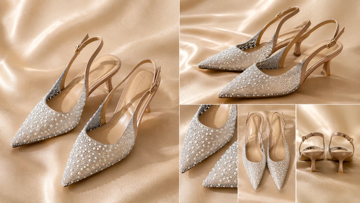 Embellished Pearl & Crystal Slingback Heels – Size 40 - photo 5